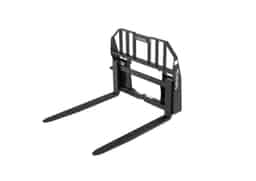 Forklift attachment Forks PFL46 black steel pallet forks with mounting frame and two long tines, shown isolated on white background